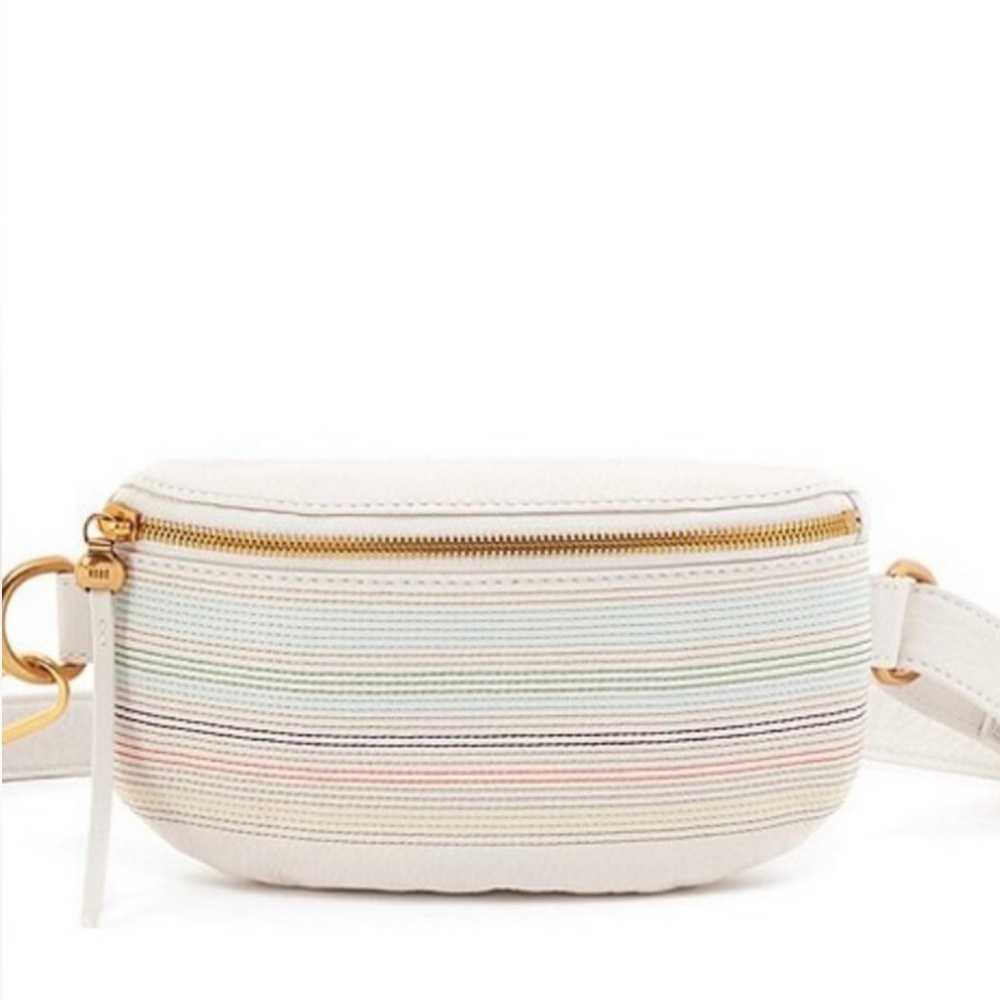 HOBO Cream Leather/ multi color striped / Gold hardware Crossbody / Fanny pack - Picture 2 of 9